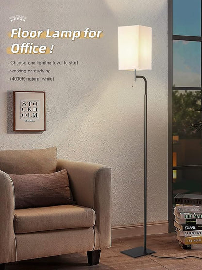Modern Floor Lamps with 3 Color Temperatures, Minimalist Pole Lamp with Square Linen Shade & Flat Base for Living Room, Bedroom, Office or Kids Room
