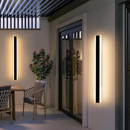 2 Pack Outdoor Wall Light Fixture, 39.3inch Black Modern Wall Sconce, IP65 Waterproof Dimmable 3000K-6000K with Remote Control, Outside Patio Lighting for Porch, Yard, Garage, Garden