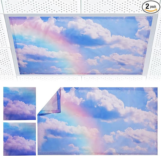 2pcs Fluorescent Light Covers - Light Covers for Ceiling Lights Classroom, Magnetic Light Filters for Office, Hospitals, Home 4 x 2 Feet (rainbow)