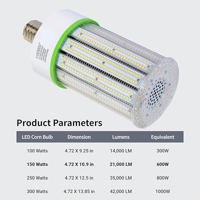 150W LED Corn Light Bulb,E39 Mogul Base Led Bulb 21000Lumen,5000K Replacement (600-800W) Metal Halide/HID/CFL for High Bay Shop Light Garage Warehouse and More