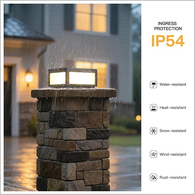 Outdoor Post Lights Hard Wired, AC100-240V 11.8" Column Light, Modern Pillar Lights Outdoor Waterproof, 3000K Square Post Lamp LED Lighting, Large Gate Fence Posts Light for Garden Patio Outside