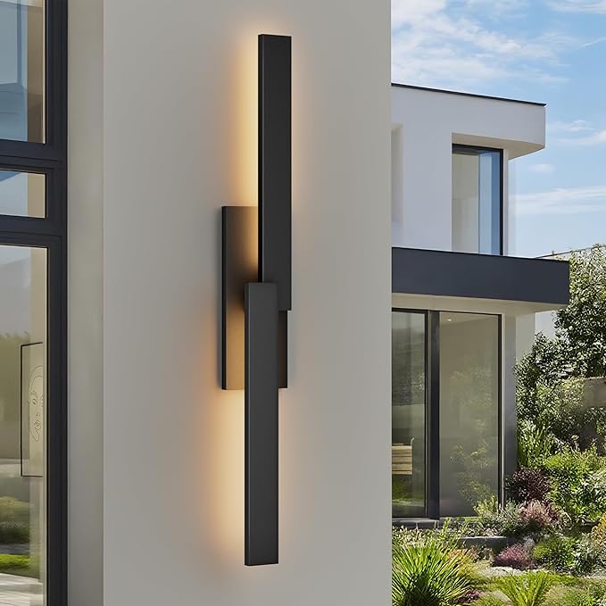 LamQee 39.4" Aluminum Long Outdoor Wall Lights, 3000K 1000LM 20W Integrated LED, Black Modern Exterior Lighting Fixtures IP65 Waterproof Contemporary Outside Sconce for House Porch Patio Garage Door