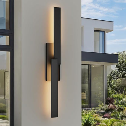 LamQee 39.4" Aluminum Long Outdoor Wall Lights, 3000K 1000LM 20W Integrated LED, Black Modern Exterior Lighting Fixtures IP65 Waterproof Contemporary Outside Sconce for House Porch Patio Garage Door