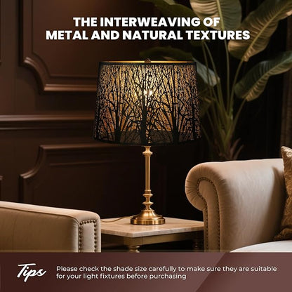 ALUCSET Extra Large Lampshade 14'' Top 16'' Bottom 11'' High Etched Metal Forest Design Metal Lamp Shade For Floor Lamps in Living Room, Bedroom, Decor, Spider Fitter, Antique Bronze and Gold Plated