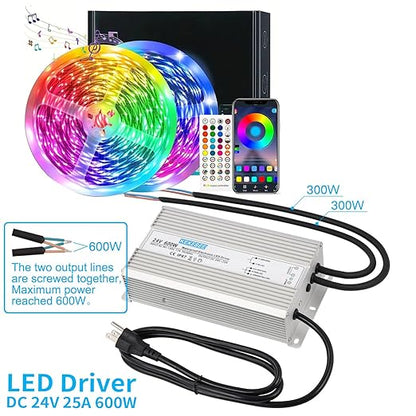 LED Driver 24V600W Waterproof Power Supply 90V-130V AC to 24V DC 25A Low Voltage Transformer Garden Greening Decorative lamp LED Light Switch Power Supply