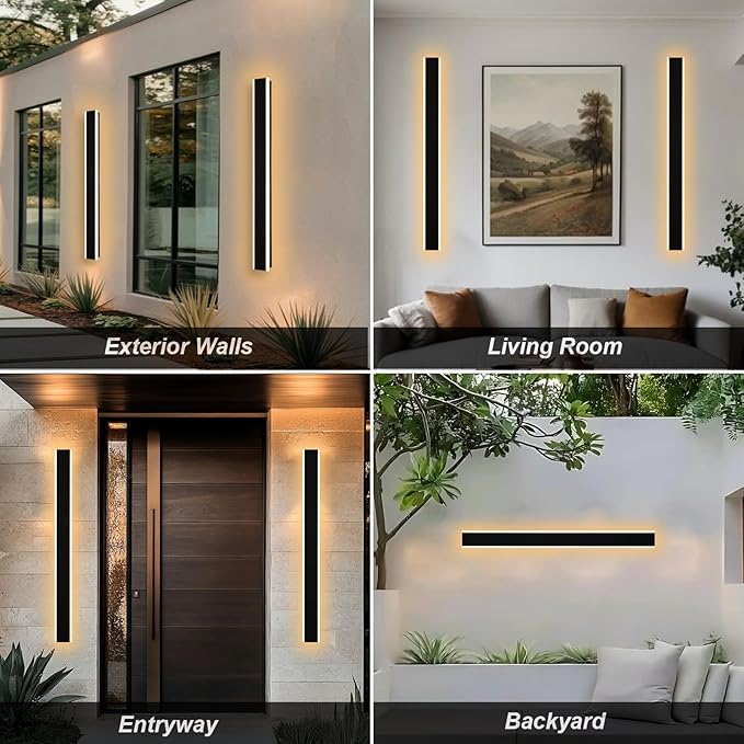 Yaohong 48 inch Outdoor Long Wall Lights for House, 2 Pack LED Dimmable Black Exterior Wall Sconce IP65 Waterproof Outdoor Porch Lights Wall Mount for Living Room Patio Corridor Courtyard