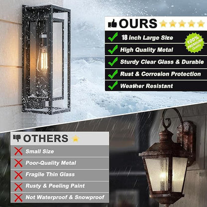 8pack 18 inches Outdoor Wall Lantern Light Fixture, Large Black Exterior Waterproof Wall Sconce, Anti-Rust Mount Porch Light with Clear Glass,E26 Socket (8 Pack)