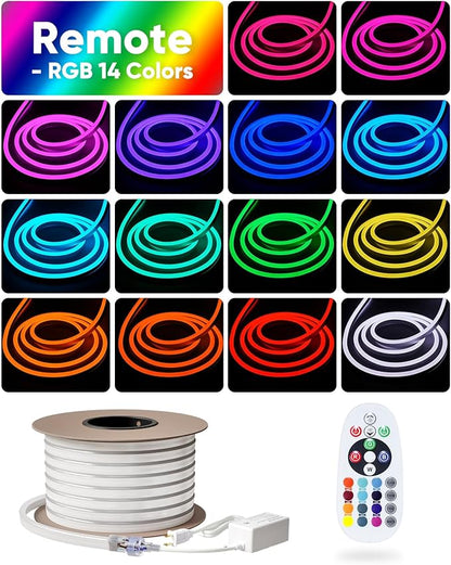 Shine Decor LED RGB Neon Rope Lights AC 120V, Expandable & Cuttable Bright Strip Lighting with Remote, Dimmable Color Changing, ETL Cold-Resistant & IP65 Waterproof for in&Outdoor, 10x20mm, 98.4FT