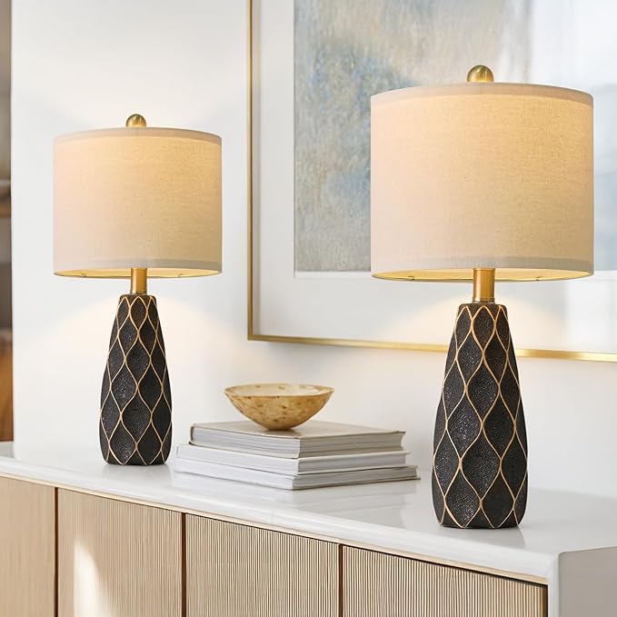 20.75" Small Table Lamps for Living Room Bedroom Lamps Set of 2 Ceramic Modern Boho Bedside Lamps Night Stands Farmhouse Vintage Nightstand Lamp Reading Light Home Office Dorm Desk Deco Gifts, Black