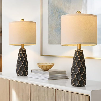 20.75" Small Table Lamps for Living Room Bedroom Lamps Set of 2 Ceramic Modern Boho Bedside Lamps Night Stands Farmhouse Vintage Nightstand Lamp Reading Light Home Office Dorm Desk Deco Gifts, Black