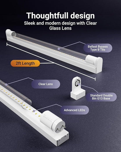 Sunco 50 Pack 2ft LED T8 Frosted Glass Tube for Replacement Fluorescent Commercial Work Office Hallway Warehouse, Type B, 10W 1200 Lumens, 5000K Daylight, Non-Dimmable, 100-277V, 50,000 Hour Lifetime