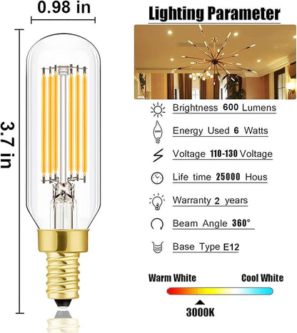Leools E12 LED Bulb Dimmable 6W Equal 60 watt Light Bulb Soft White 3000K T6 T25 E12 Candelabra Bulb 60 watt for Chandeliers,Ceiling Fan,Pendant,Wall sconces AC120V 600LM e12 Light Bulb 6Pack