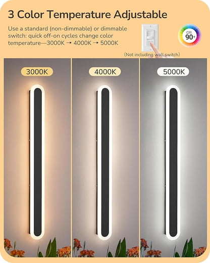 EDISHINE Upgraded 2 Pack 47.2" Modern Outdoor Wall Light, Dimmable & 3 CCT, LED Linear Exterior Lighting Fixtures, IP65 Waterproof, Oval Long Outside Wall Sconce for Garage, Porch