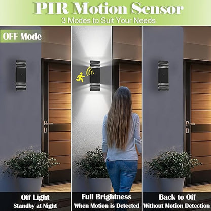 Motion Sensor Outdoor Lights for House, Porch Lights Outdoor Wall Lights Dusk to Dawn, IP65 Waterproof Exterior Lighting Fixtures, Black Aluminum Square Up and Down Lights Modern Wall Sconces 1 Pack
