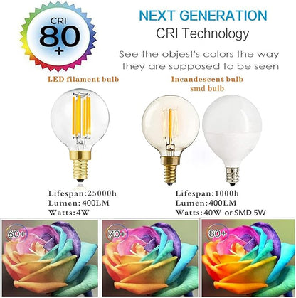 Leools Dimmable g16.5 led Bulb e12 g16 1/2 led Candelabra Bulb 60w Edison Bulb 4000K Neutral White 600lm ac120v 6w g50 led Globe Bulb for Chandelier,Vanity and Ceiling Fan,6Pack