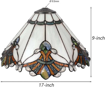 Bieye S10025 Tiffany Style Stained Glass Baroque Lampshade (17-inch Wide White)