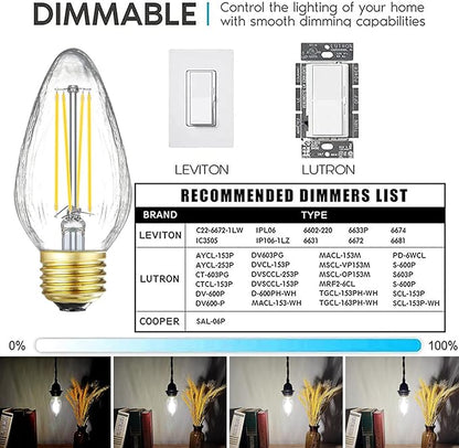 Leools E26 LED Bulb 8W Equivalent e26 led Bulb 100 Watt Dimmable Daylight 4000K E26 Edison Bulb AC120V 800lm Tubular F14 F45 LED Bulb for Pendant, Sputnik,Vanity,Chandeliers Pack of 6
