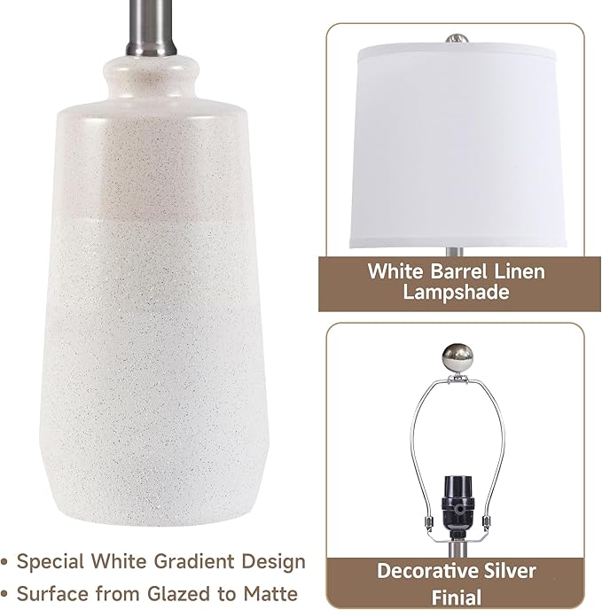 20.5" Ceramic Table Lamp Set of 2 for Bedrooms, White Lamps Set of 2 for Living Room, Minimalist Ceramic Lamps with White Barrel Lampshade, Matte White Ceramic Lamps for Nightstand