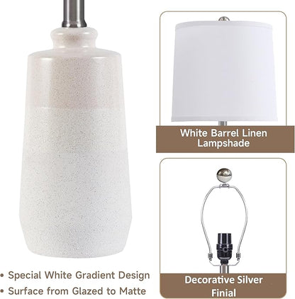 20.5" Ceramic Table Lamp Set of 2 for Bedrooms, White Lamps Set of 2 for Living Room, Minimalist Ceramic Lamps with White Barrel Lampshade, Matte White Ceramic Lamps for Nightstand