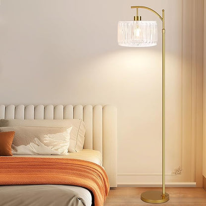 Glass Floor Lamp for Living Room,Bedroom,Gold Dimmable Standing Lamp with Remote,Brass White Tall Lamp Boho Mid Century Modern Floor Lamps Arc Floor Light Lamp Girls Kids Bohemian