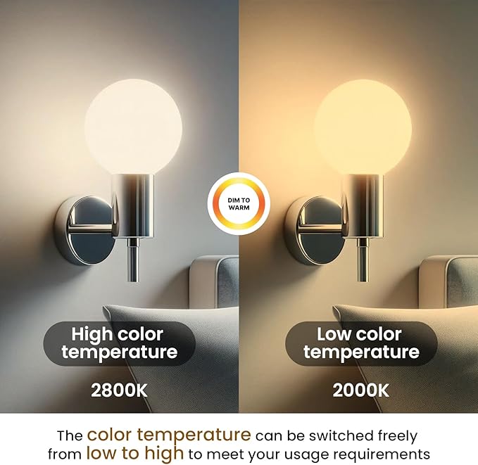 LED Light Bulb G25/G80 Dim-to-Warm 2000-2800K E26 Matt White Porcelain CRI 95 Excellent Color Accuracy 6W=60W 500LM (4-Pack)