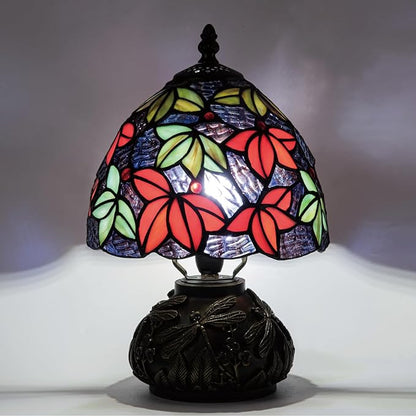 Tiffany Stained Glass Mushroom Table Lamp 8" Purple Blue Red Maple Leaf Floral Shade Nightstand Light for Bedroom Dorm Living Coffee Office Housewarming Gift (Purple Blue Maple Leaf)