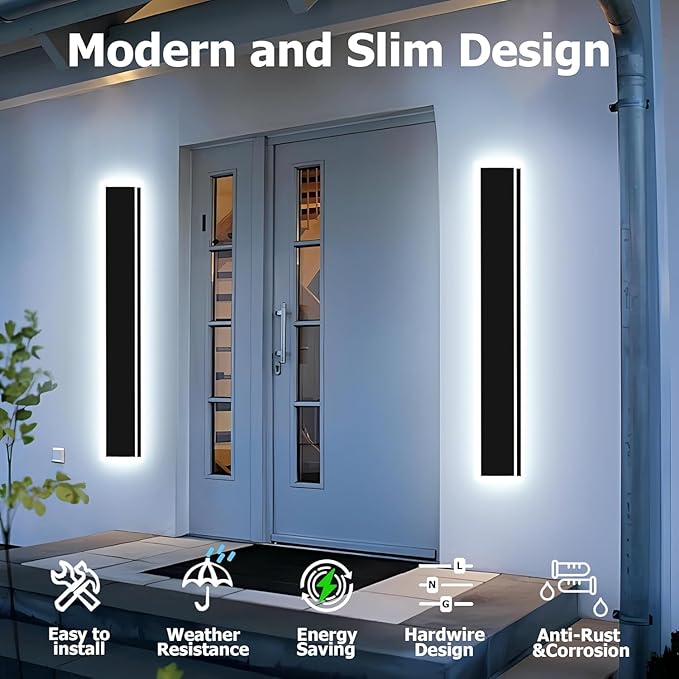 59in Modern Outdoor Lights Fixture,4.33in Wide Dimmable Exterior Wall Lights for Garage and Front Door,Long Outdoor Wall Sconce IP65 Waterproof,Black LED Outdoor Entrance Lighting