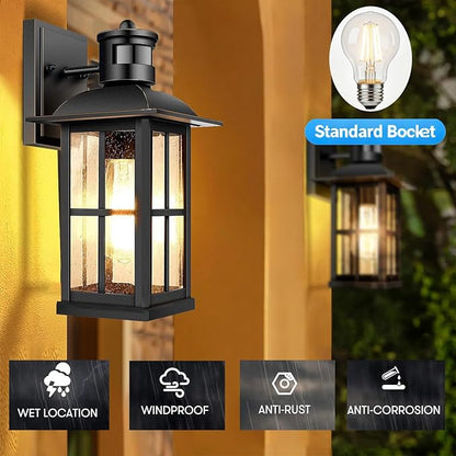 8Pack 15inch Large Outdoor Wall Lights,Modern Black Exterior Wall Light Fixture Lanterns with E26 Sockets & Tempered Glass,Waterproof Porch Lighting for Wall,Porch,Garage,Garden