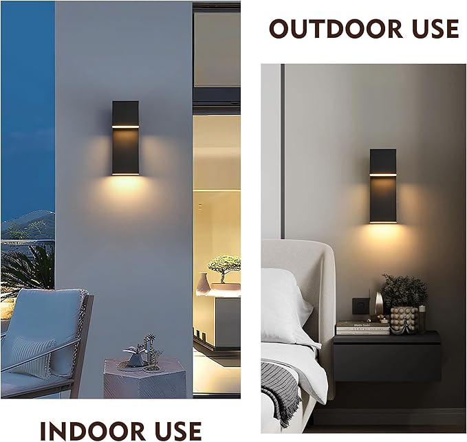 Modern LED Outdoor Wall Light 3000K 18W IP65 Waterproof Integrated LED Outdoor Wall Sconce Anti Rust Black Porch Lights Exterior Lighting Outside Lights Fixture for Garage,Balcony,Backyard 2PACK