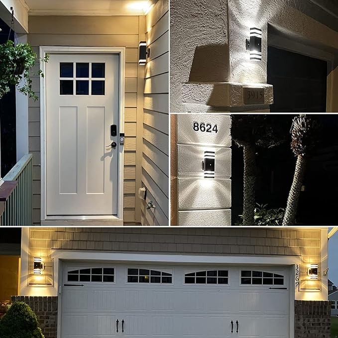 tewei Dusk to Dawn Outdoor Wall Lights Fixture, Up and Down Porch Lights Outdoor Wall Black Modern Exterior Lights, IP65 Warm White 3000K Waterproof LED Wall Sconce for House Garage, 2 Pack
