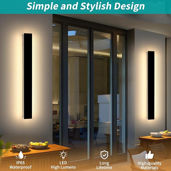 Mikeru 31.4inch Outdoor Wall Light Fixtures, 3000k Exterior Wall Sconces, Acrylic Invisible Exterior Wall Light for Porch Modern Outdoor Wall Mount Lighting for House Porch Patio Garage
