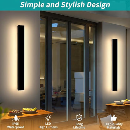 Mikeru 3CCT Dimmable Outdoor Wall Sconce 31.4" IP65 Waterproof -2Pack Modern Black Exterior Light with Remote Control, Adjustable 3000K/4500K/6000K for Porch, Patio & Commercial Spaces | Hardwired