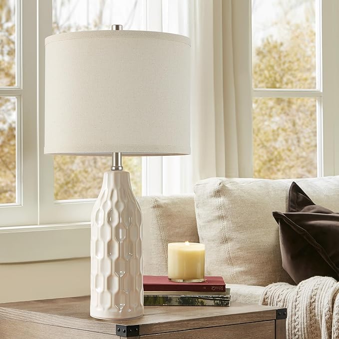 Luvkczc 24.8" Ceramic Table Lamps Set of 2 with Color Temperature & Bulbs Included - Bedside Lamps for Nightstand, Living Room, Bedroom, Home Office Decor