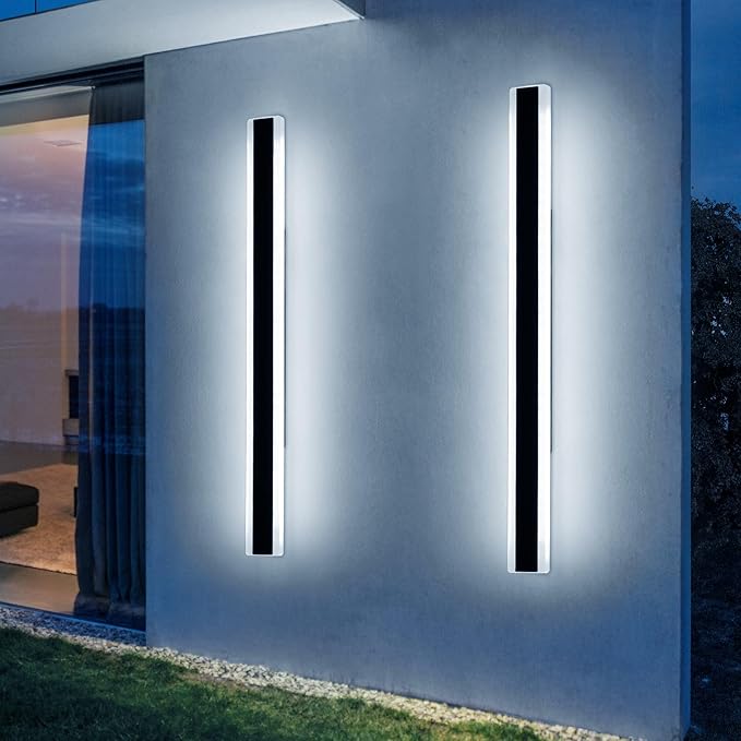 2 Pack Modern Outdoor Wall Light, 57inch Dimmable LED Linear Wall Sconce 3000K-6000K, IP65 Waterproof, Exterior Wall Mount Lighting for Porch, Patio, Yard, Garage with Remote Control