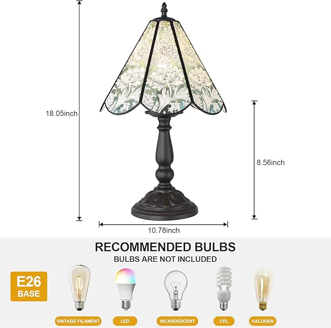 18" Vintage Table Flower Lamp, 60W Retro Glass Vintage Desk Flower Lamp with Switch Controlled, E26 Table Lamp Holder Home Decor Night Stand Lamp Suitable for Living Room, Bedroom Black