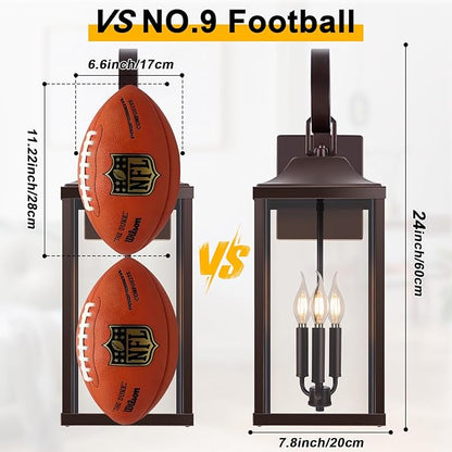 24" Extra Large Outdoor Wall Light for House, Oil Rubbed Bronze 3-Light Waterproof Exterior Porch Lamp Wall Mount, Modern Outside Wall Sconce Coach Light Brown, E12, 1-Pack