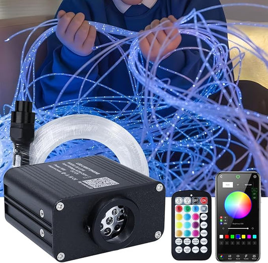 AZIMOM 50pcs 9.8ft Side Glow Fiber Optic Sensory Light for Autism Room,16W Twinkle&Sound Activated Light Box,Fiber Optic Curtain 3x0.75mm Flash Point Light Up Cable