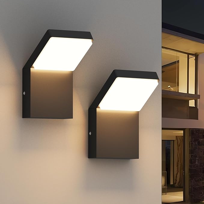 Aipsun Outdoor Wall Sconce Modern LED Porch Wall Lights Black Exterior Lighting Fixtures IP65 Outdoor Wall Mount Sconces Light 3000K Warm Light (2 Pack)