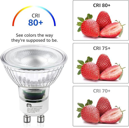 MASTERY MART GU10 LED Spotlight Light Bulbs, 50 Watt Equivalent, 5.5W Dimmable, Full Glass Cover Reflector, 2700K Soft White, 25000 Hours, UL Listed, Energy Star Certified (Pack of 6)