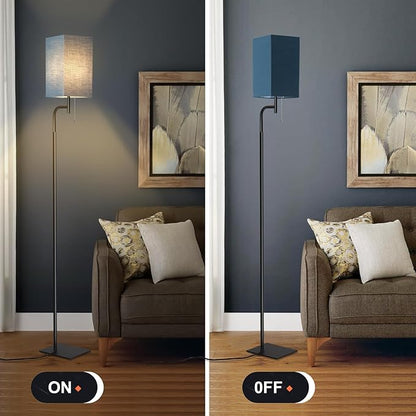 Floor Lamp for Living Room, 3 Color Temperatures Modern Standing Tall Lamps for Bedroom, Elegant Linen Shade, Minimalist Stand Up Pole Lamp for Office Kids Room Reading, Blue