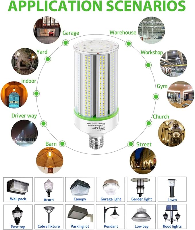 2-Pack 80W LED Corn Bulbs,E26/ E39 Base LED Light,5000K,AC110-277V,LED Replacement Metal Halide HID CFL for Commercial Industrial Lighting Warehouse High Bay Light Fixture Garage Workshop