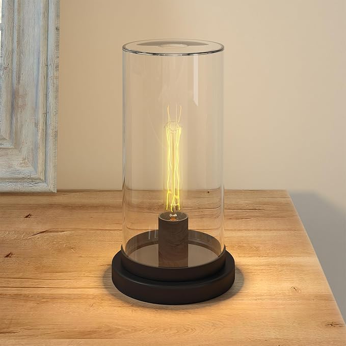 Henn&Hart 13" Tall Uplight Mini Lamp with Glass Shade in Black, for Home, Living Room, Bedroom, Entertainment Room, Office, Kitchen, Dining