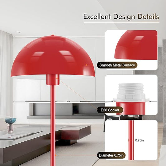 Floor Lamp, Industrial Red Floor Lamps for Living Room, 65.6in Standing Lamp, Retro Mushroom Dome Shade, Whole Metal, E26 Socket, Mid Century Modern Floor Lamp for Bedroom/Office,No Bulb