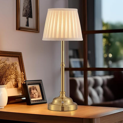 YIEONSHION Portables Cordless Table Lamp, Fabric Shade Desk Lamp, Rechargeable Battery Powered Lighting, Dimmable Light for Dining Room, Bedroom, Bedside, Bar, Night Light, Camping, Balcony