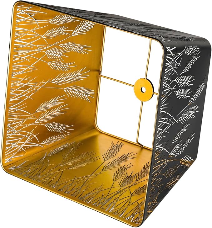 Medium Square Lamp Shades, ALUCSET Metal Lampshade with Pattern of Wheatear for Table Lamp and Floor Light, 9 x 12 x 8.8 Inch, Spider (Black/Gold)