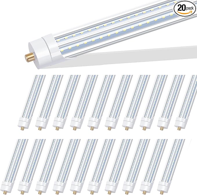 8FT LED Shop Light Bulbs, 8 Foot Led Tube for T8 T10 T12 Fluorescent Replacement, 90W 10000LM, 5000K, Single Pin FA8 V Shaped LED Bulb Light, Ballast Bypass, Dual-Ended Power(20Pack)
