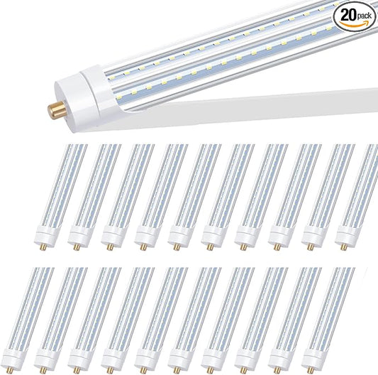 T8 8FT LED Shop Light, 90W 10000LM LED Light Tube, Single Pin FA8 Base, Cool White 6000K,V Shaped Tube Light, 96" Bulb Light Replacement for 8Ft Fluorescent Light, Ballast Bypass (20Pack)
