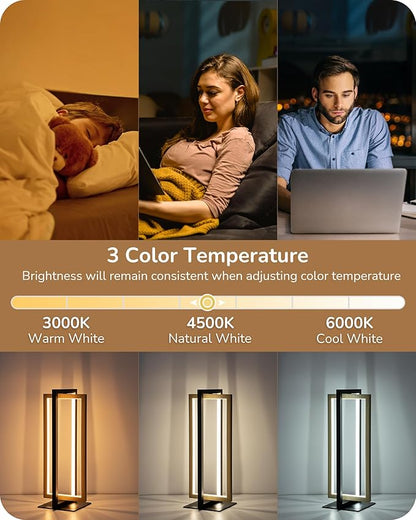 EDISHINE LED Table Lamp, Stepless Dimmable Bedside Lamp, MAX 750LM, 3 Color Temperature, Switch Control Minimalist Nightstand Lamp for Living Room Bedroom Office, Dual-Frame Rectangle