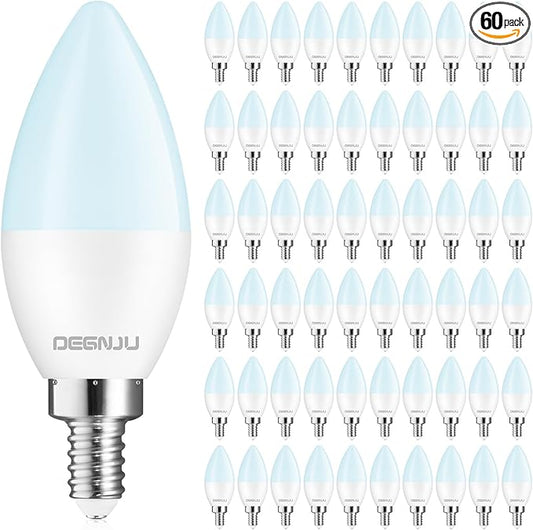 60 Pack Chandelier Light Bulbs, 60 Watt Equivalent, 5.5W E12 LED Candelabra Light Bulbs, Daylight White 5000K B11 Ceiling Fan Bulb, Type b Shape, 650 Lumen, 120V, Non-Dimmable