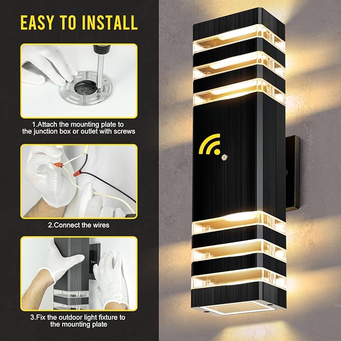 LED Square Up & Down Wall Lights 2 Pack 15inch,Outdoor Wall Lights 3000K Aluminum Body Waterproof IP65 Exterior Light Fixtures Wall Mount, Up Down Porch Lights Outdoor for House Porch Garage